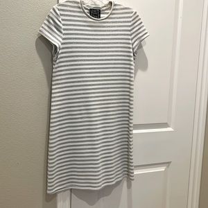 Metallic knit mini dress silver/off-white striped new never worn